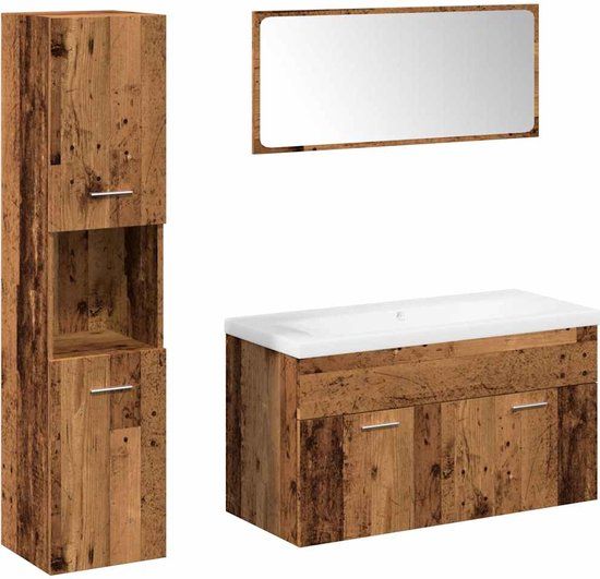 vidaXL 5-delige Badkamermeubelset bewerkt hout oud houtkleurig
