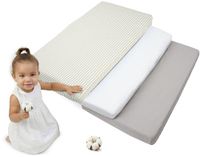 Medi Partners 3pcs. Hoeslaken voor een Babybedje 70x140 cm 100% Katoenen babybeddengoed kindermatras slaapzak (Geruit-Wit-Grijs)
