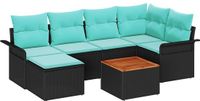 vidaXL Tuinbank - Zwart en turquoise - Polyrattan