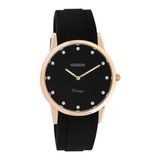 OOZOO Vintage series - rosé goudkleurig horloge met zwarte rubber band - C20179 - Ø38
