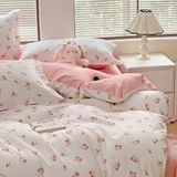 Ibenzoa® Housse de couette en microfibre, 135 x 200 cm, avec taie d'oreiller 80 x 80 cm – Réversible, avec imprimé floral / rose, fermeture éclair dissimulée et attaches d'angle