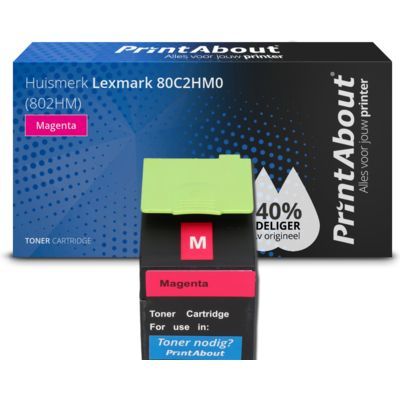 PrintAbout Huismerk Lexmark 80C2HM0 (802HM) Magenta Toner | High Yield | Compatible