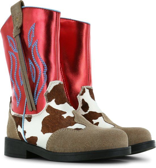 Shoesme Rode Cowboylaars Met Print - Laarzen Kinderen - Meisjes - Red Cognac - Microfiber leer - Maat 30