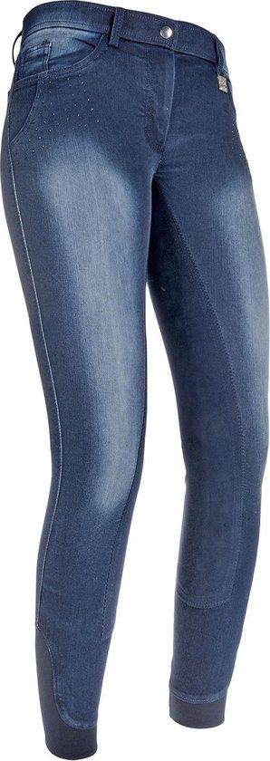 Reithose Denim -Flower Crystal- 3/4 Alos - Maat 152 - Jeansblauw - Kinderen