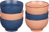 Vivalto Artesania Cerd Kommetjes/serveer schaaltjes - 6x stuks - Mistique - porselein - D14 x H8 cm - zalm roze - blauw - Stapelbaar