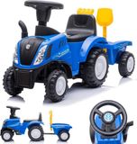 Sun Baby Loopauto Kinderschuifauto New Holland, tractor met aanhanger, kindervoertuig loopauto met claxon, kunststof (Blauw)