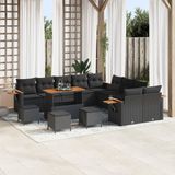 vidaXL Tuinbank Set Zwart Poly Rattan 18 Kussens