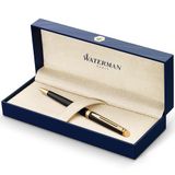 Waterman Hémisphère balpennen | glanzend zwart met 23-karaats gouden trim | medium punt | blauwe inkt | geschenkverpakking