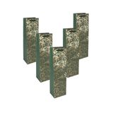 SIGEL GT130 Geschenktas fles - goud/groen - ornamenten - met bodeminzet en bijpassende zijden bandgrepen - kunststof, wit karton - 10 x 35 x 8 cm, 5 stuks