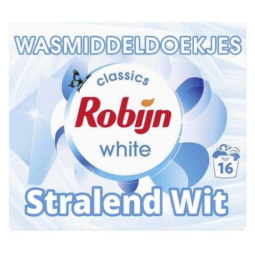 Robijn Robijn Classics Stralend Wit wasmiddeldoekjes 16 wasstrips - 16 wasbeurten