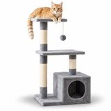 Belviona Kattenkrabpaal 85 cm, met huisje, platforms, sisal & speelbal, lichtgrijs