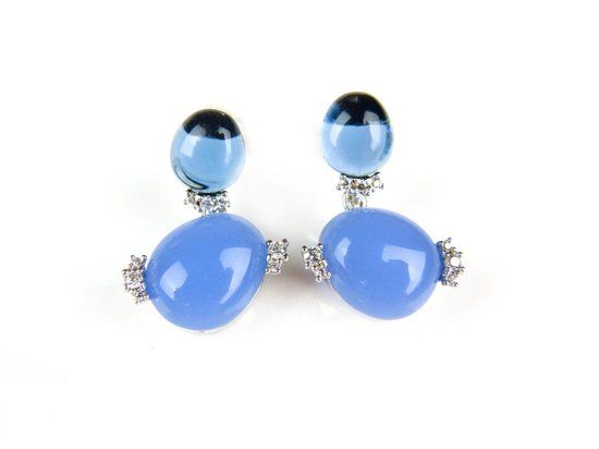 Sophie Zilveren Oorringen Model Double Bubble met Blauwe Stenen