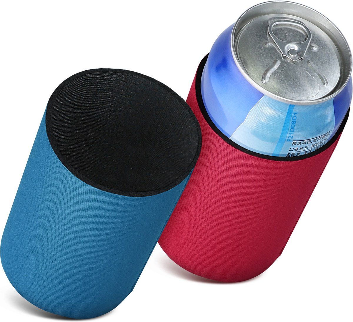kwmobile 2x 500ml Can blikjeskoeler - Voor bier- en frisdrankblikjes - Koeler voor drankblikjes in rood / blauw