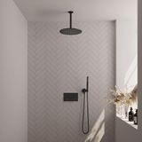 Brauer Black Carving Thermostatische Regendoucheset Inbouw - Hoofddouche 30 cm - Met Drukknoppen - Handdouche Staaf - Doucheslang - Wandaansluitbocht - Mat Zwart
