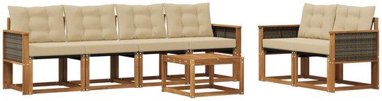 vidaXL - Acacia Hout Loungeset - Natuurlijk en Beige - 6 Zitplaatsen
