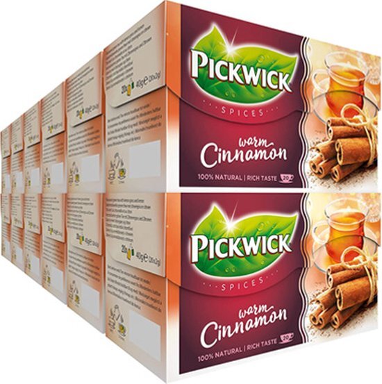 Pickwick Spices Kaneel, Zwarte Thee met Kaneel (240 Theezakjes, Rainforest Alliance Gecertificeerd), 12 x 20 Zakjes