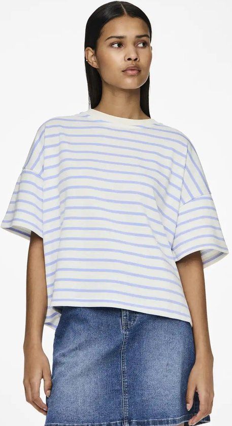 Pieces PCCHILI T-shirt dames blauw gestreept - Korte mouw - Katoen
