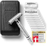 Störtebekker® Premium Safety Razor 'Hamburg' (Zilver) - incl. leren etui (Zwart) en 10 scheermesjes
