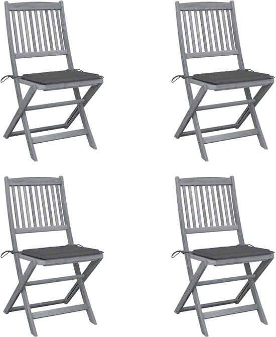 vidaXL Set van 4 klapstoelen met kussens, massief acaciahout, antraciet
