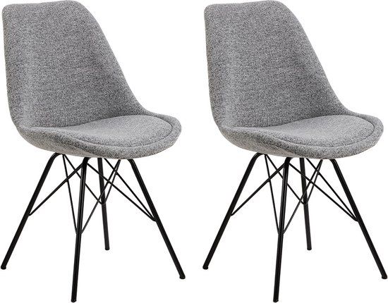 Bouclé Eetkamerstoel Erina Grijs - Set van 2 - Industrieel