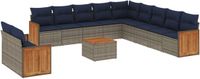 vidaXL 12-delige tuinbankset met kussens, grijs, polyrotan