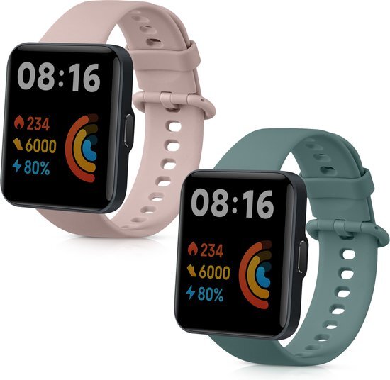 kwmobile 2x armband voor Xiaomi Redmi Watch 2 / Redmi Watch 2 Lite - Bandjes voor fitnesstracker in donkergroen / oudroze