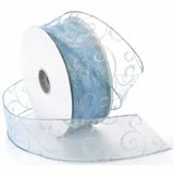 Morex Ribbon 7416.60/50-602 Swirl 6,3 cm x 50 YD nylon doorschijnend krullint bedraad glitterlint, ijsblauw, vakantielint voor ambachten en kerstversiering, kerstlint voor binnen voor
