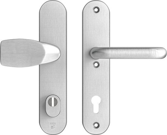 AXA Veiligheidsbeslag (Oval Plus) Aluminium geslepen: bedienbare Knop-Kruk (model Wing/U) PC92 met kerntrekbeveiliging SKG***