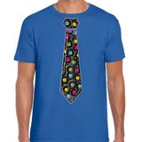 Bellatio Decorations Cadeau T-shirt voor heren - langspeelplaat stropdas - blauw - muziek fan M