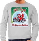 Bellatio Decorations Foute Kersttrui - sweater - MC Santa North Pole division - motorrijders - bikers - grijs - voor heren S