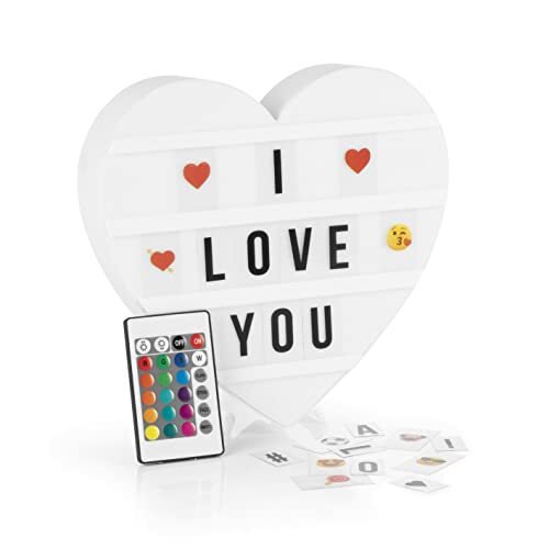 Easymaxx Led-lichtbak Light Box - voor individuele tekstberichten | Mega-set met 150 kleurrijke emoji's en 173 verwisselbare letters, cijfers en symbolen [hart]