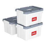 Cetomo 20L x 3 opbergdozen, plastic opbergdoos met deksels, organiserende container met handvat en veilige vergrendelende gespen, stapelbaar, nestbaar, draagtas voor thuiskantoor kleding, 20L-3Pack