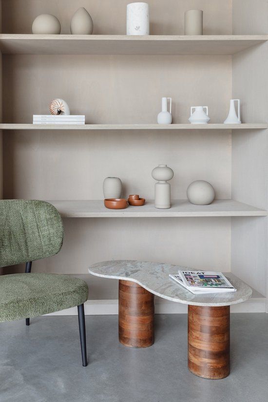 Feliz Lifestyle Peli Salontafel - Marmer/Hout - 84 x 48 cm - Beige