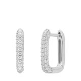 Lucardi Dames Zilveren rhodiumplated ovalen oorringen zirkonia - Oorbellen - 925 Zilver - Zilverkleurig