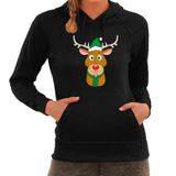 Bellatio Decorations Shoppartners Bv Rudolf met Kerstmuts foute Kerst hoodie / hooded sweater - zwart - dames - Kerstkleding / Kerst outfit XL