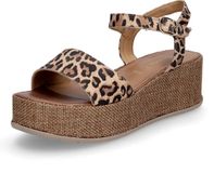 Tamaris Dames Plateau Sandalen Bruin Luipaardprint Leer Maat 40