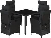 vidaXL 5-delige Tuinset met Kussens, Zwart, Polyrattan
