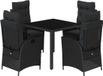 vidaXL 5-delige Tuinset met Kussens, Zwart, Polyrattan