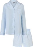 By Louise Dames Pyjama Set Short + Blouse Effen Lichtblauw - Maat XL