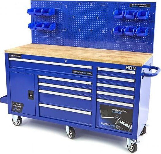 HBM Gereedschapswagen / Werkbank 158 cm Blauw