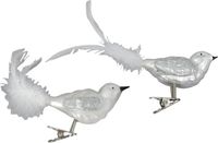 Krebs Glas Lauscha Silberne Weihnachtsbaumvögel - Schachtel mit 3 Vögeln auf Clip