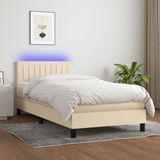vidaXL Boxspring met matras en LED-verlichting, stof, crèmekleurig, 100x200 cm