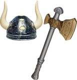 Boland Viking verkleedkleding set - 2 delig - kinderen - vikinghelm met hoorns - hakbijl van 47 cm - Geschiedenis thema