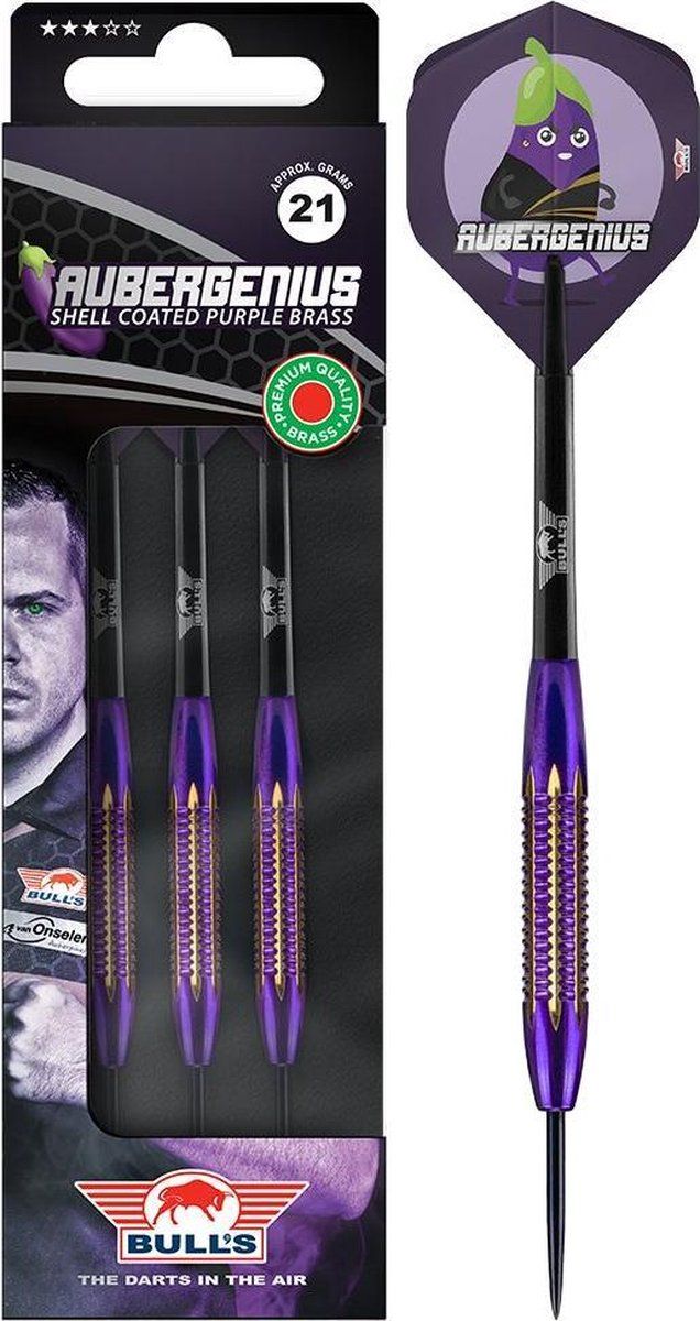 Bulls Dirk van Duijvenbode Aubergenius Brass Dartpijlen - 21 gram - Paars