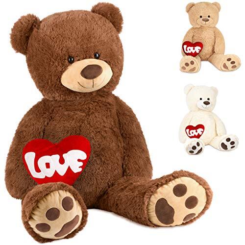 BRUBAKER XXL Teddybeer 100 cm Bruin met een Love Hartje Knuffel Pluche Knuffeldier