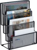 Relaxdays Tijdschriftenrek - 43 x 33 x 18 cm - Staal - 4 Vakken - Brievenhouder - Zwart