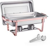 VEVOR Chafing Dish Set 2-delig RVS Voedselwarmer met 2 grote pannen (7,5 L), Rechthoekige Horeca Warmtedispenser met Deksel, Waterpanstandaard en Brandstofhouder, Roségoud
