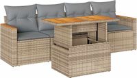 vidaXL 5-delige Loungeset met kussens, polyrattan en acaciahout, beige