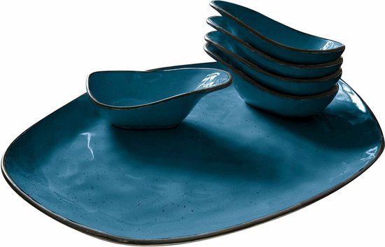 LOBERON Serveerschaal set van 6 Biarré blauw