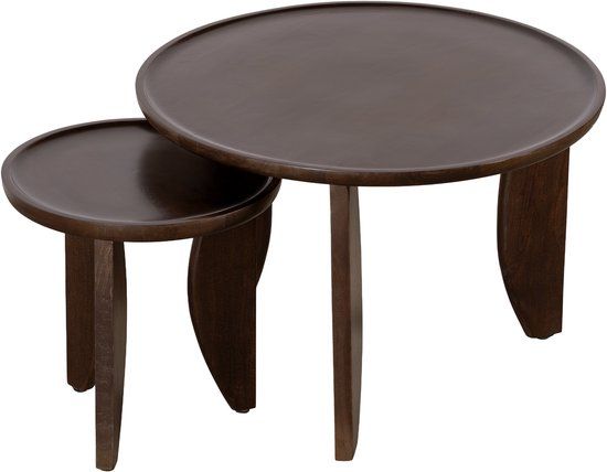 Lewis & Loft Salontafel Luuk - FSC® mangohout - Rond - Walnoot bruin - Set van 2